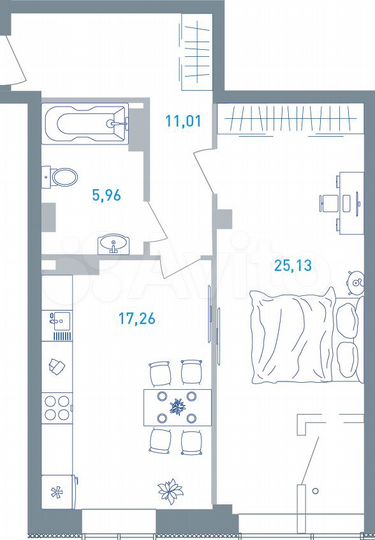 1-к. квартира, 61,6 м², 3/19 эт.