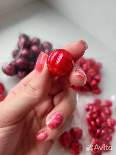 Бусины большие красные бордовые 5 видов 315 грамм