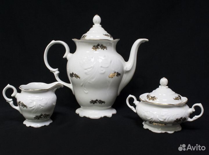 Сервиз чайный Белый с позолотой, Польша. 11 предм