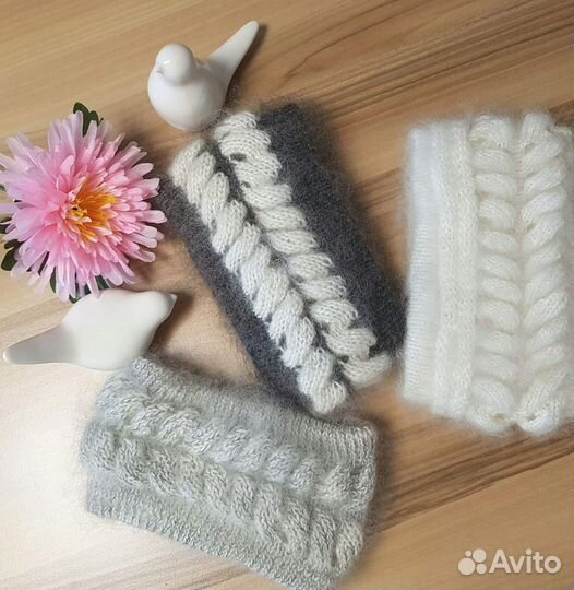 Повязка на голову пуховая Шапка вязаная зимняя