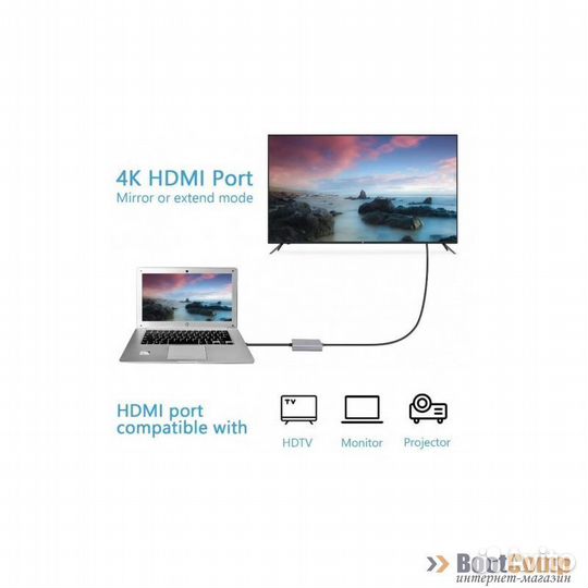 Переходник USB Type C-hdmi 3 в 1 KS-is (KS-342P)