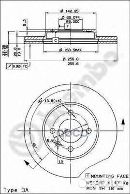 Диск тормозной передний 09.5166.14 (256х20) 4 о