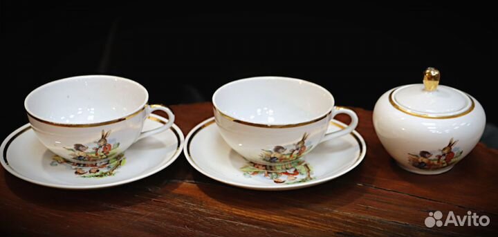 Чайные пары, сахарница., гдр piesau ёжики,зайчики