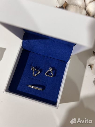 Комплект серебро серьги и кольцо