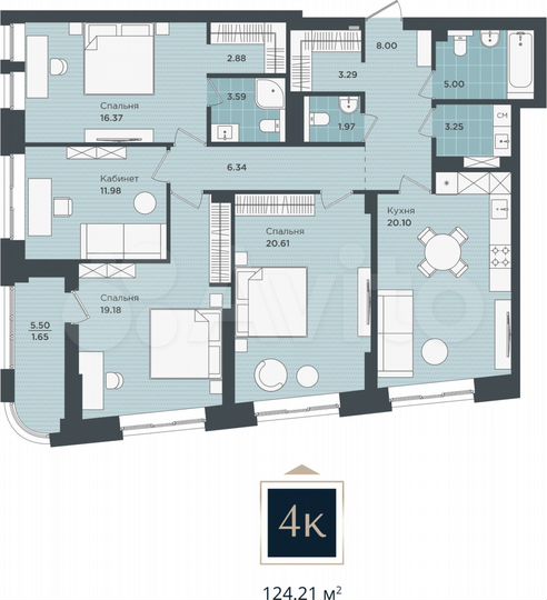 4-к. квартира, 124,2 м², 8/24 эт.