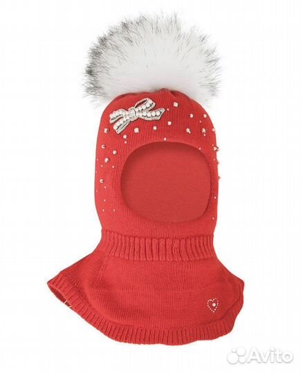 Шапка шлем с натуральным помпоном