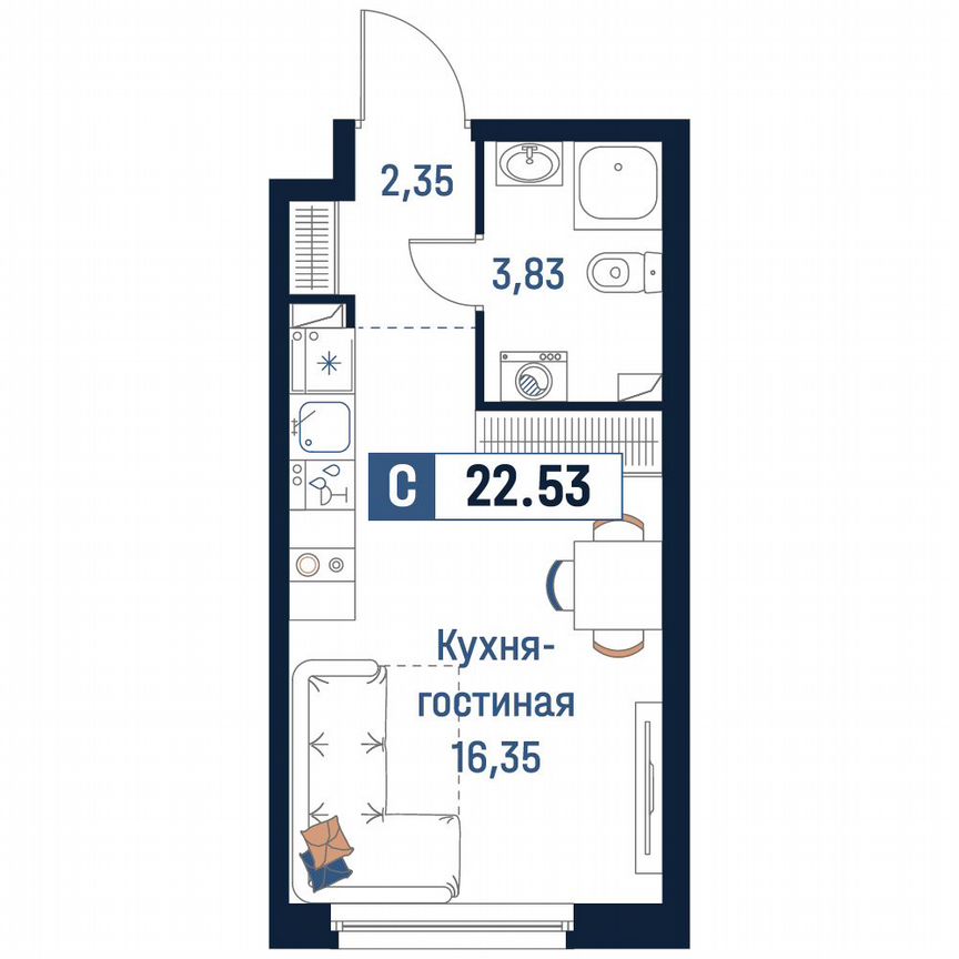 Квартира-студия, 22,5 м², 2/18 эт.