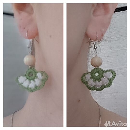 Серьги из ниток вязанные крючком