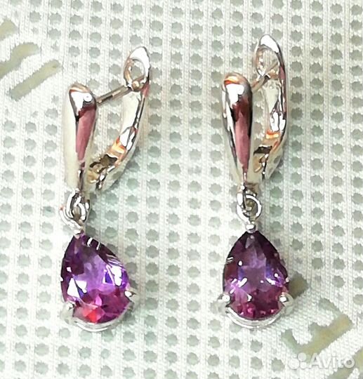 Серьги серебро аметист С354