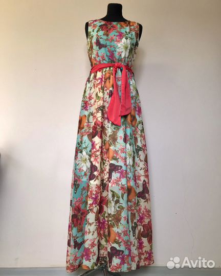 Нежное платье в пол с подкладом р.44