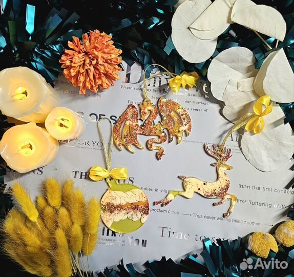 Игрушки из эпоксидной смолы на ёлку новыйгод набор