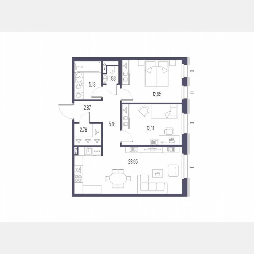 2-к. квартира, 66,8 м², 10/10 эт.