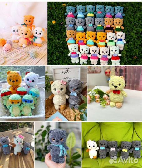 Котик, зайчик, мишка вязаные игрушки детские