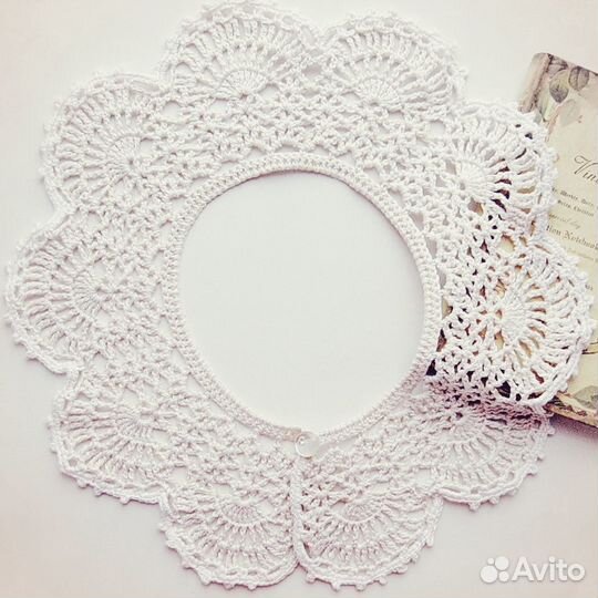Молочный хлопковый кружевной воротничок