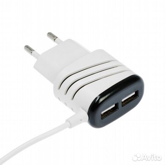 Сетевое зарядное устройство, 2 USB, microUSB,1A,1м