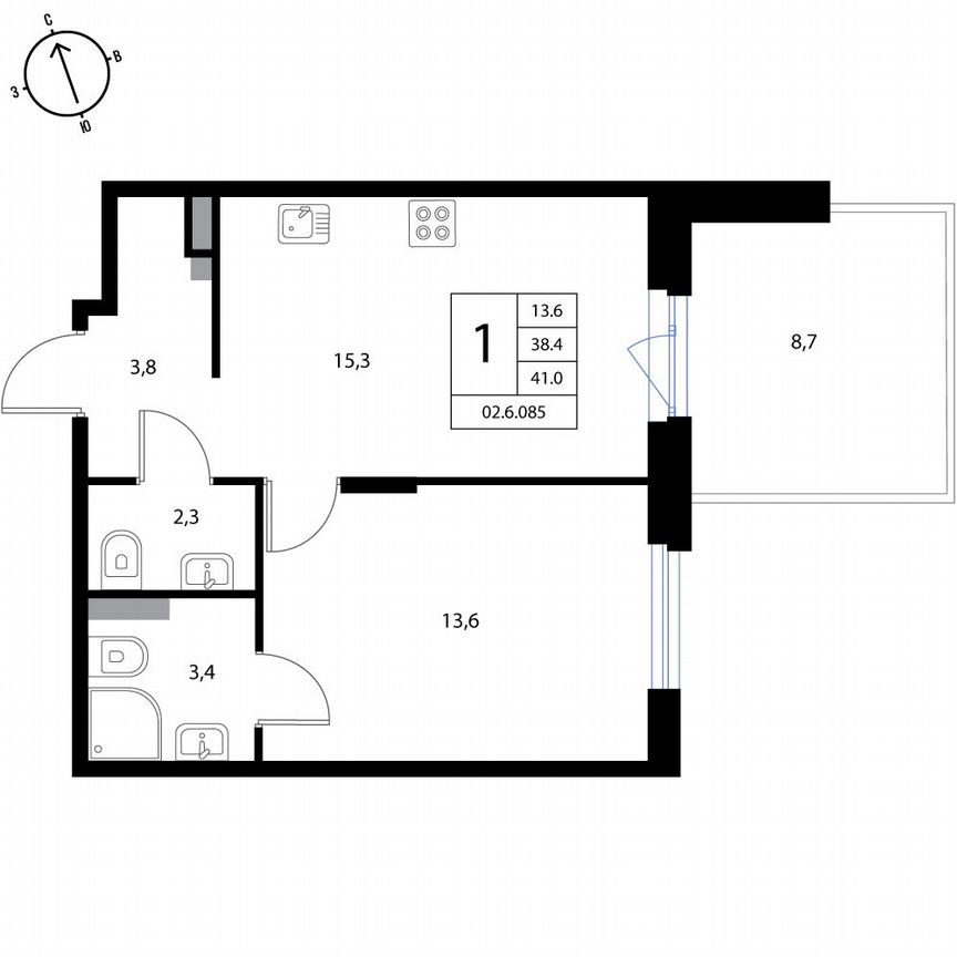 1-к. квартира, 41 м², 1/3 эт.