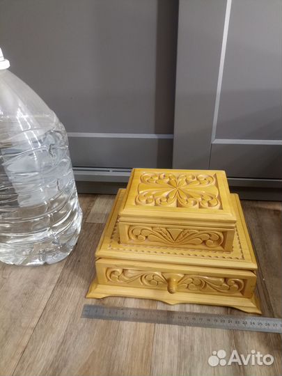 Большая резная деревянная шкатулка СССР с ящиком