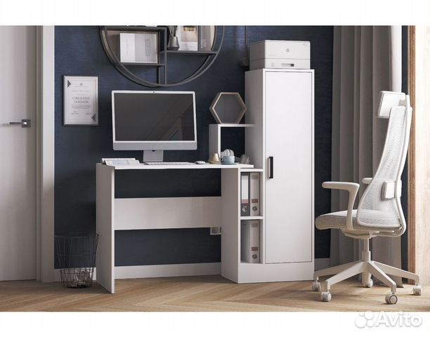 Компьютерный стол белый со шкафчиком