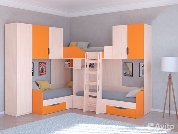 Детская кровать Трио/Л со шкафом и антресолями Сон