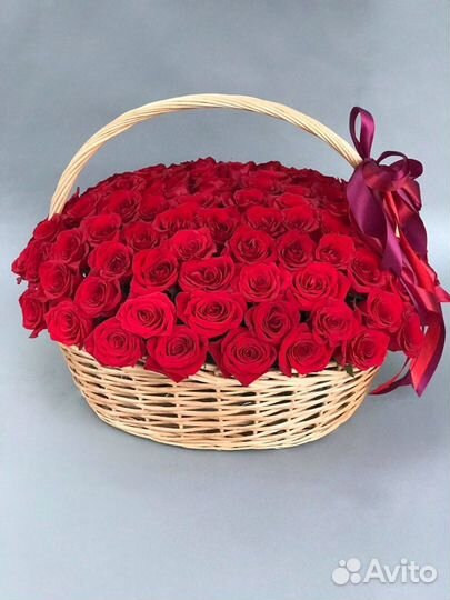 101 Роза, в корзине, доставка цветов