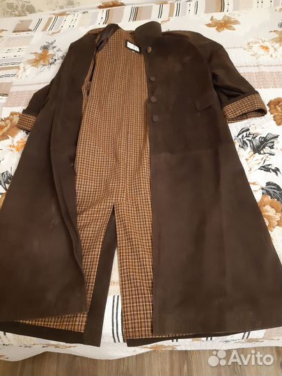 Теплый кожаный женский плащ