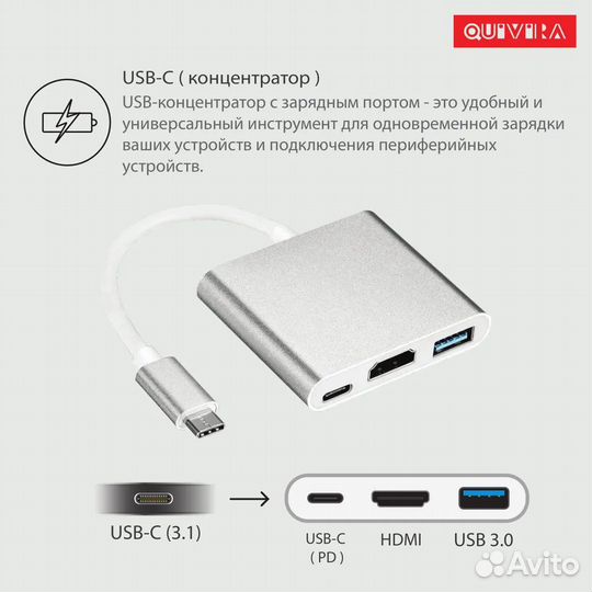 Док.станция хаб для ноутбука Type-C на hdmi