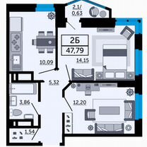 2-к. квартира, 47,7 м², 2/24 эт.