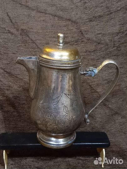 Старинный китайский латунный чайник,серебрение 19в