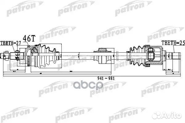 Полуось передний мост справа 27X941X60X25 ABS:4