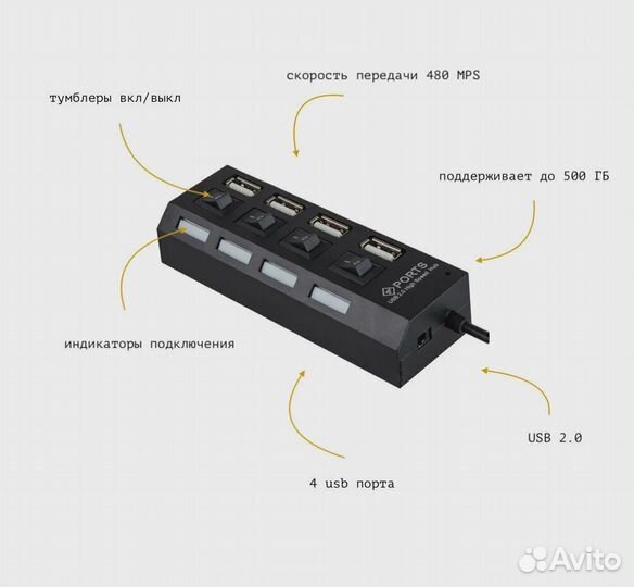 USB Hub 2,0 / USB разветвитель на 4 порта / хаб