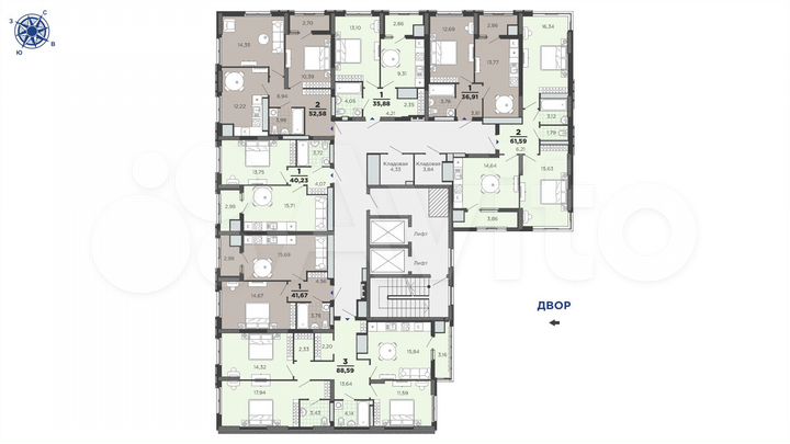 2-к. квартира, 61,6 м², 20/25 эт.