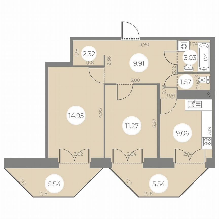 2-к. квартира, 55 м², 18/20 эт.