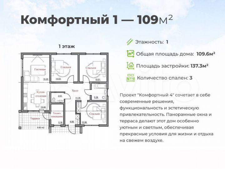 Коттедж 109 м² на участке 5 сот.