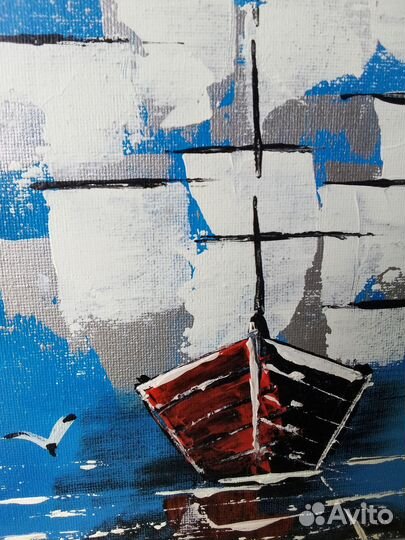 Картина парусник корабль на холсте 20*30