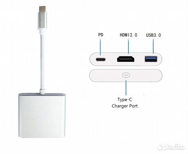 Переходник хаб разветвитель type-C - USB 3.0 hdmi