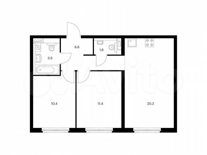 2-к. квартира, 54,2 м², 1/20 эт.