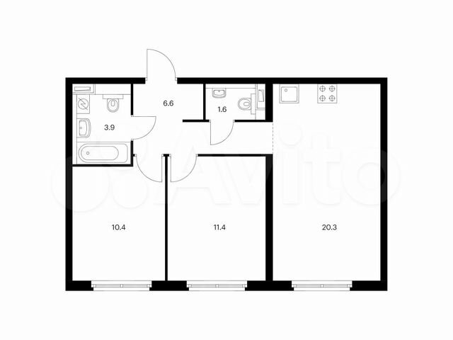 2-к. квартира, 54,2 м², 1/20 эт.