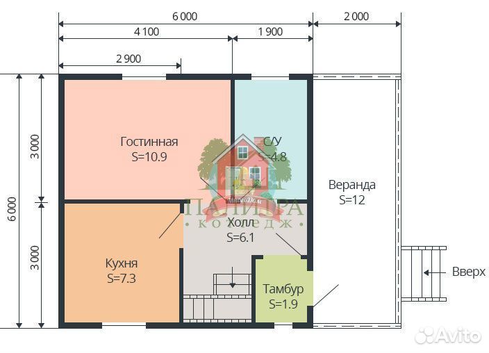 Дом деревянный 6х8 «Фредерико» (брус, каркас)