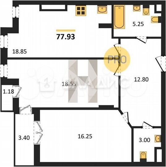 2-к. квартира, 77,9 м², 3/7 эт.