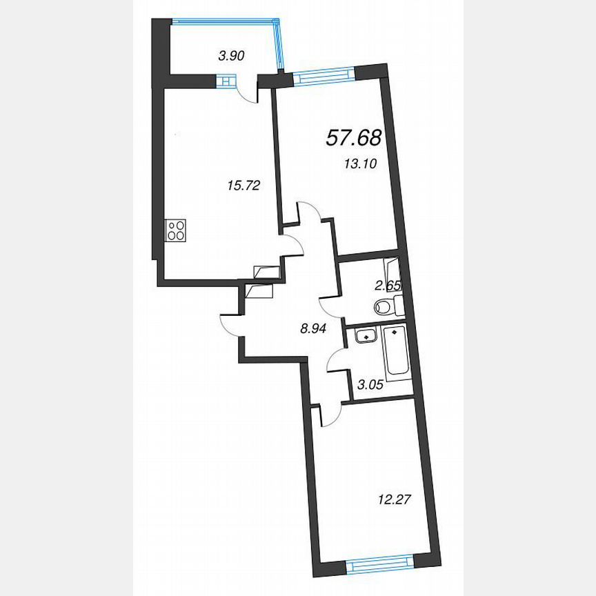 2-к. квартира, 58,5 м², 8/22 эт.