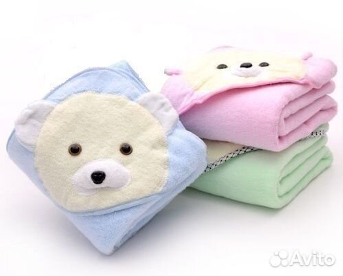 Полотенце детское с капюшоном Медведь 80 см розово