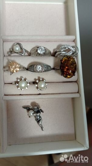 Серебро серьги кольцо