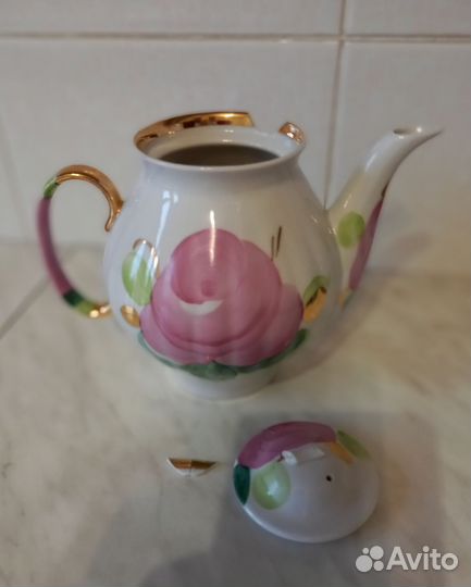 Чайник фарфоровый СССР Дулево, Свадебный, Агашки