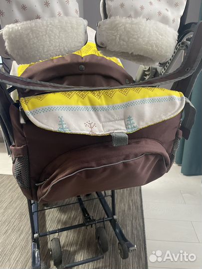 Детские зимние санки коляска на колесах