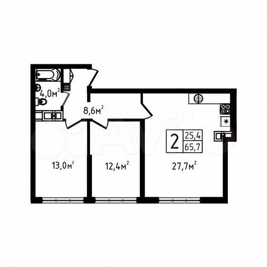 2-к. квартира, 65,7 м², 2/9 эт.