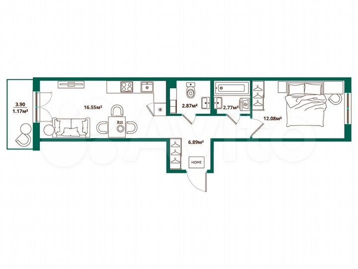 1-к. квартира, 42,3 м², 8/12 эт.