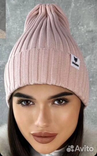 Шапка бини тыковка с подворотом