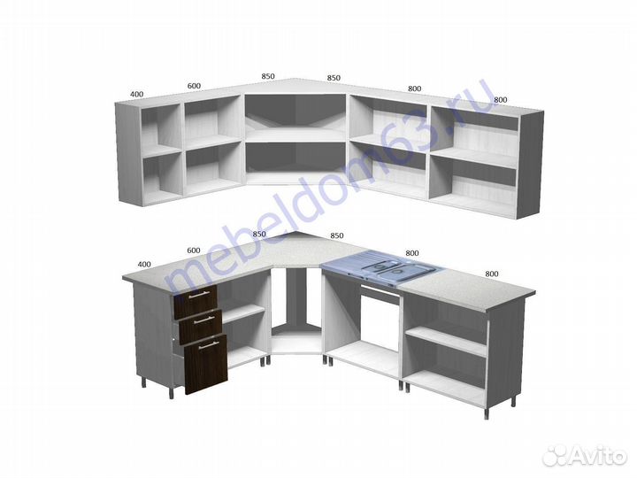 Кухня угловая Радуга бетон т/с 4,3 м (1,85*2,45 м)