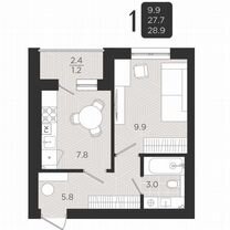 1-к. квартира, 27,7 м², 4/7 эт.