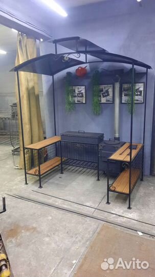 Мангал беседка с печкой для казана